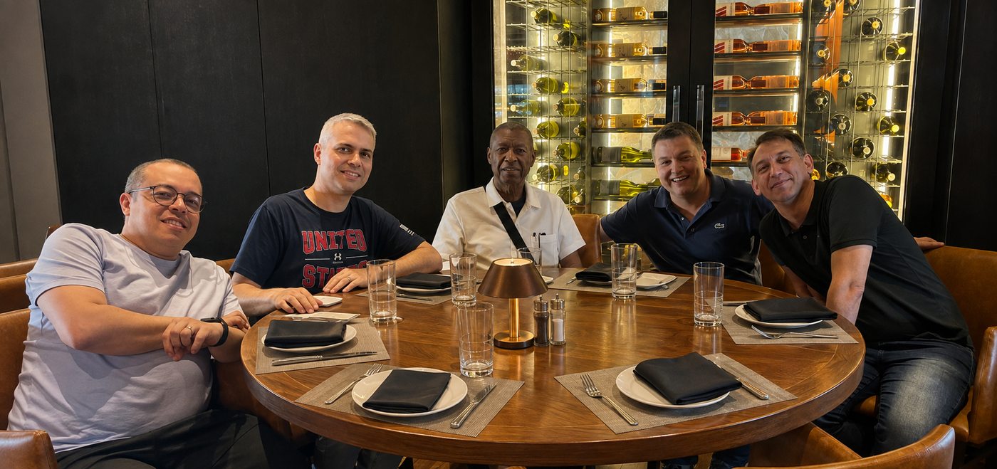 Bruno Miranda with Pete, Dr. Ron Kenoly, Henrique, and Lulinha (Rejoice) in Sao Paulo, 2024